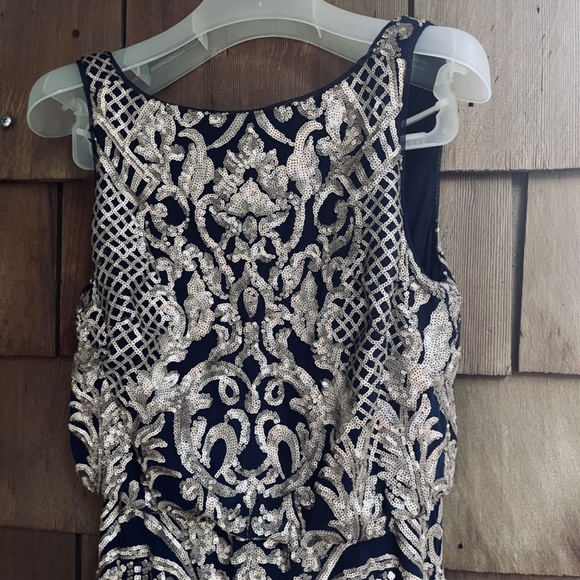 R&M Richards Womens Sequined Evening Navy Gold Maxi Gown Dress Size 6 - Picture 5 of 15